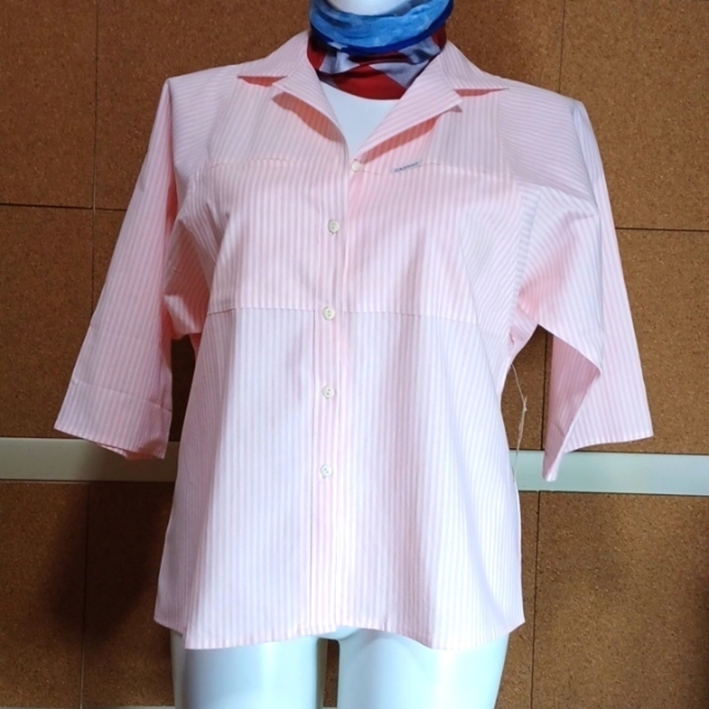 Cabrais Button Down Top pink and white striped cotton SIZE 18